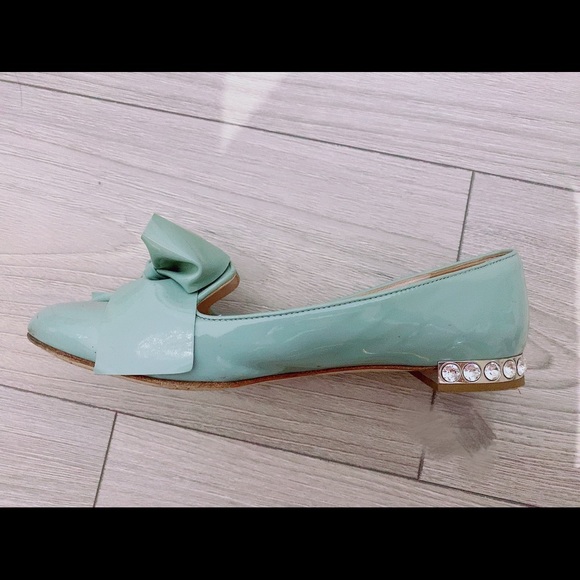 Miu Miu bow ballet shoes with crystal heel - Picture 3 of 4